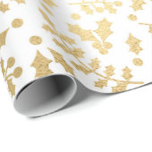 Papier Cadeau Gold Foil & White Holly Noël d'hiver (Coin rond)