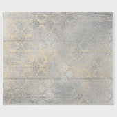 Papier Cadeau Gold Foxier Damask Argent Gris Bois Shabby Russe (Plat)
