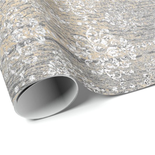 Papier Cadeau Gold Foxier Damask Argent Gris Bois Shabby Russe (Coin rond)