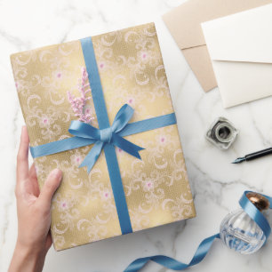 Papier Cadeau Gold Glam Belle Rose Fleur de Dentelle Mariage