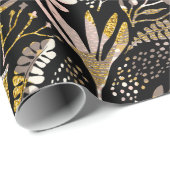 Papier Cadeau Gold Glitter élégant rose noir rose floral botaniq (Coin rond)