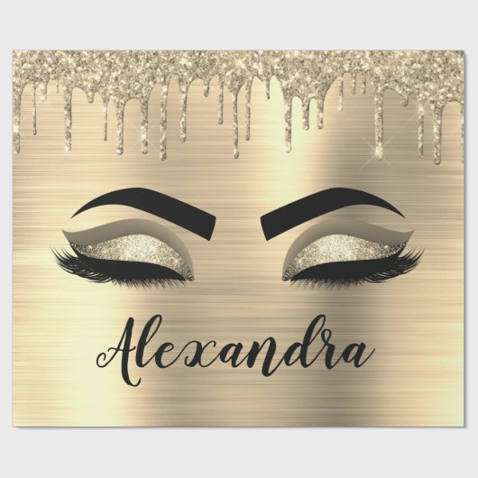 Papier Cadeau Gold Glitter Sparkle Eyelashes Monogram (Plat)