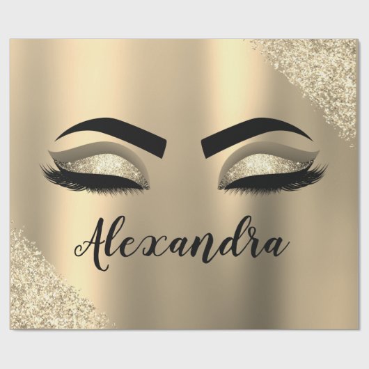 Papier Cadeau Gold Glitter Sparkle Eyelashes Monogram (Plat)