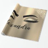 Papier Cadeau Gold Glitter Sparkle Eyelashes Monogram (Déroulé)