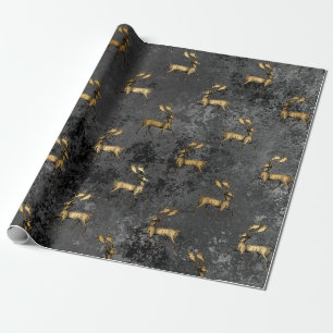 Papier Cadeau Gold Gothique Grunge Motif de rennes de Noël