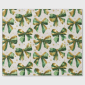 Papier Cadeau Gold Green Christmas Bows Vintage (Plat)