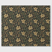 Papier Cadeau Gold & Green Leaves Wrapping Paper on Dark Back (Plat)