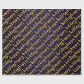 Papier Cadeau Gold Happy Holidays Script Deep Blue Navy (Plat)