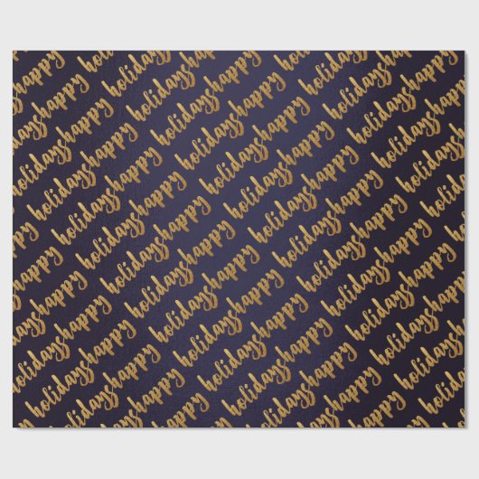 Papier Cadeau Gold Happy Holidays Script Deep Blue Navy (Plat)