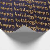 Papier Cadeau Gold Happy Holidays Script Deep Blue Navy (Coin)