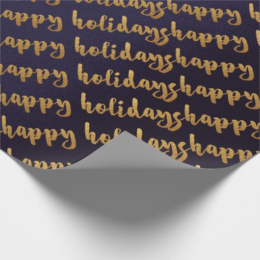 Papier Cadeau Gold Happy Holidays Script Deep Blue Navy (Coin)
