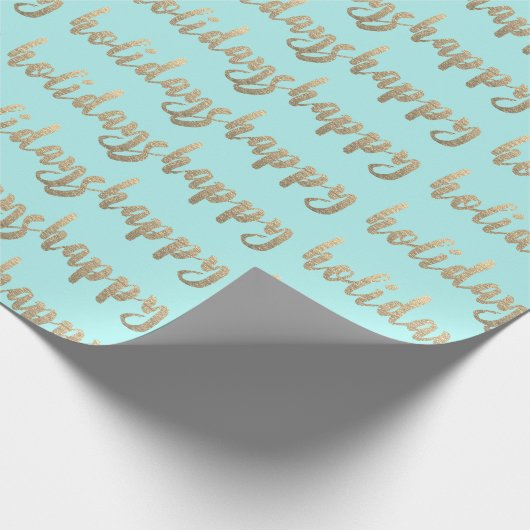 Papier Cadeau Gold Happy Vacances Script Pastel Mint Tiffany (Coin)