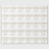 Papier Cadeau Gold Hearts Mariage personnalisé (Plat)
