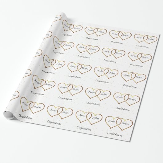 Papier Cadeau Gold Hearts Mariage personnalisé (Déroulé)