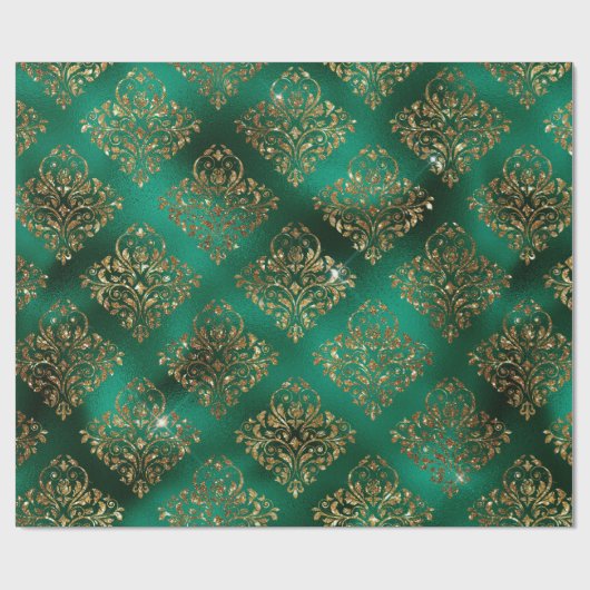 Papier Cadeau Gold Holiday Noël Métallurgique Damas Élégant (Plat)