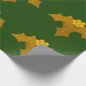 Papier Cadeau Gold Holly sur papier d'enveloppement vert foncé (Coin)