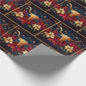 Papier Cadeau Gold Longhorn Steer avec Poinsettias Noël (Coin)