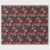 Papier Cadeau Gold Longhorn Steer avec Poinsettias Noël (Plat)