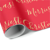 Papier Cadeau Gold Merriest Script de Noël Calligraphie sur Red (Coin rond)