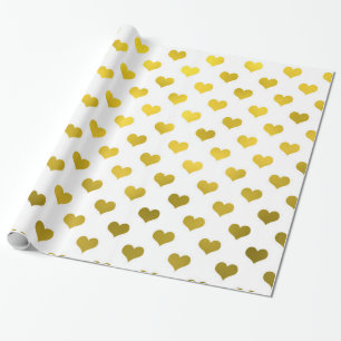 Papier Cadeau Gold Metallic Faux Foil Hearts Polka Dot Heart