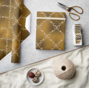 Papier Cadeau Gold Noël Vacances Metallic Damask Cadeau