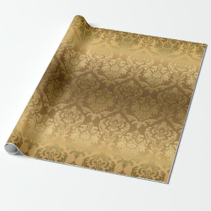 Papier Cadeau Gold On or floral damas motif