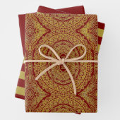 Papier Cadeau Gold On Red Mandala Wrapping Feuille Set de 3 (En situation)