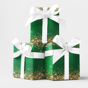 Papier Cadeau Gold Parties scintillant Holiday Green Ombre Foil