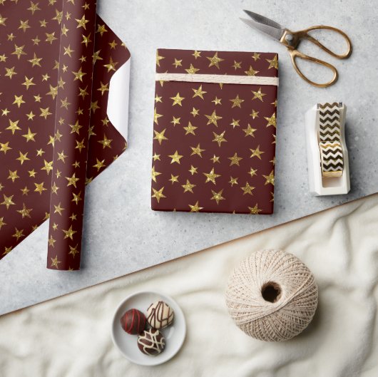 Papier Cadeau Gold Parties scintillant Stars Red Holiday (Artisanat)