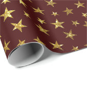 Papier Cadeau Gold Parties scintillant Stars Red Holiday (Coin rond)