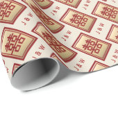 Papier Cadeau Gold Rectangle Double Bonheur Mariage chinois Wr (Coin rond)