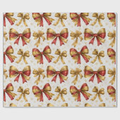 Papier Cadeau Gold Red Bows Christmas (Plat)