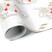 Papier Cadeau Gold Red Holly Music Notes Merry Christmas Gift (Coin rond)