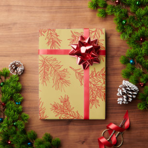 Papier Cadeau Gold Red Modern élégant Noël botanique
