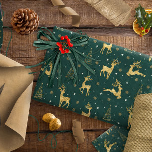 Papier Cadeau Gold Reindeer Christmas Tree Motif ID853