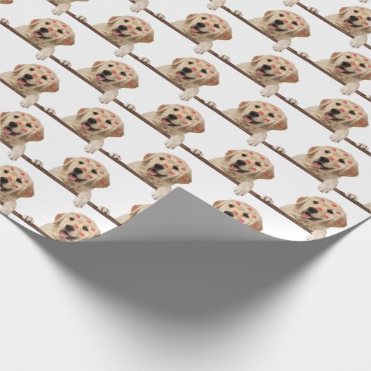 Papier Cadeau Gold Retriever avec des baisers en bâton à lèvres (Coin)