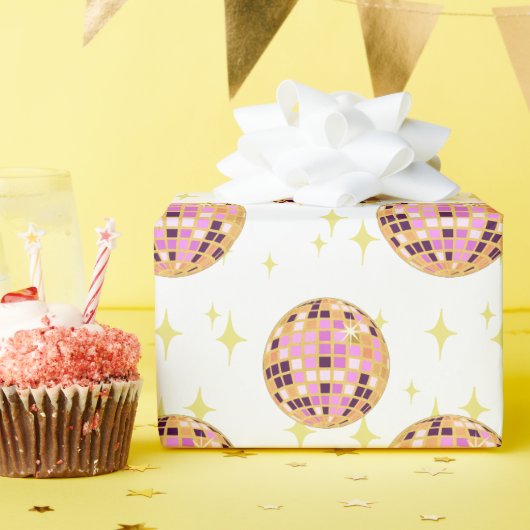 Papier Cadeau Gold Retro Disco Ball Mirrorball (Fête d'anniversaire)