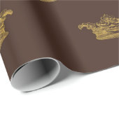 Papier Cadeau Gold Royal Damask Bronze King Crown Heraldique (Coin rond)