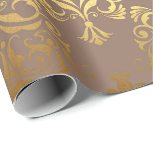 Papier Cadeau Gold Royal Damask Floral Ivor Beige Heraldique