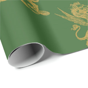 Papier Cadeau Gold Royal Lion Fairking Green Heraldic