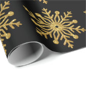 Papier Cadeau Gold Snowflake Black Wrapping Paper (Coin rond)