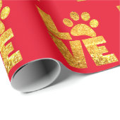 Papier Cadeau Gold Sparkle - Amour Empreinte de patte sur rouge (Coin rond)