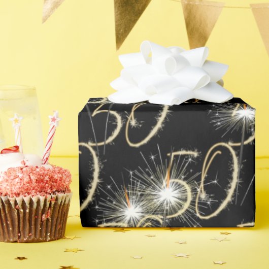 Papier Cadeau Gold Sparklers pour 50e anniversaire (Fête d'anniversaire)