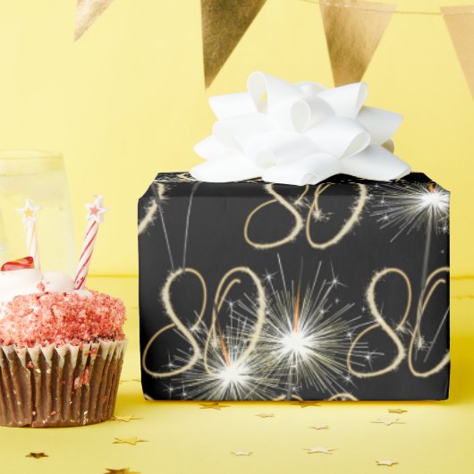 Papier Cadeau Gold Sparklers pour 80e anniversaire (Fête d'anniversaire)