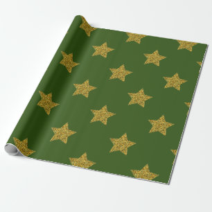 Papier Cadeau Gold Star avec Green Arrière - plan Christmas Wrap