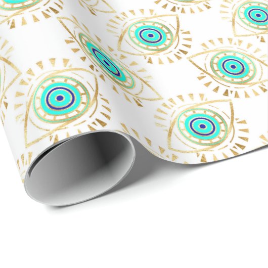 Papier Cadeau Gold Turquoise et Blue Third Eye (Coin rond)