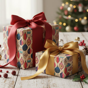 Papier Cadeau Gold Vintage Motif de décoration de Noël