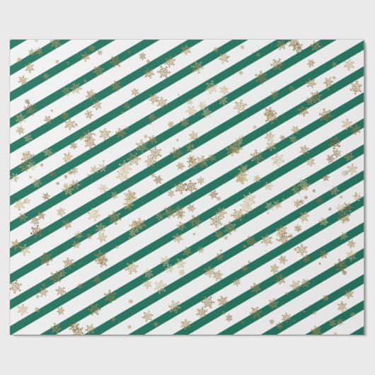 Papier Cadeau Gold White Green Noël Snowflake Motif (Plat)