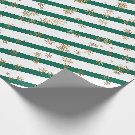 Papier Cadeau Gold White Green Noël Snowflake Motif (Coin)