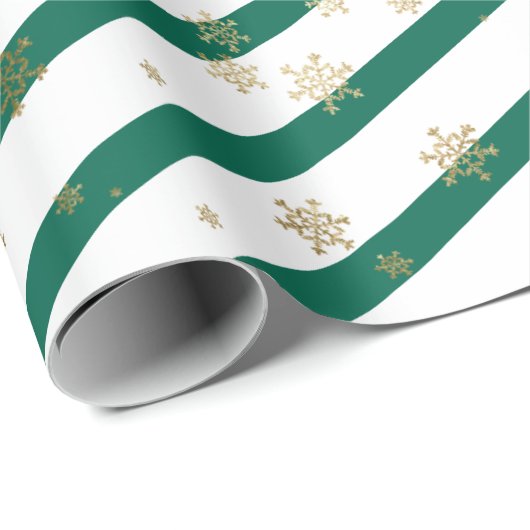 Papier Cadeau Gold White Green Noël Snowflake Motif (Coin rond)